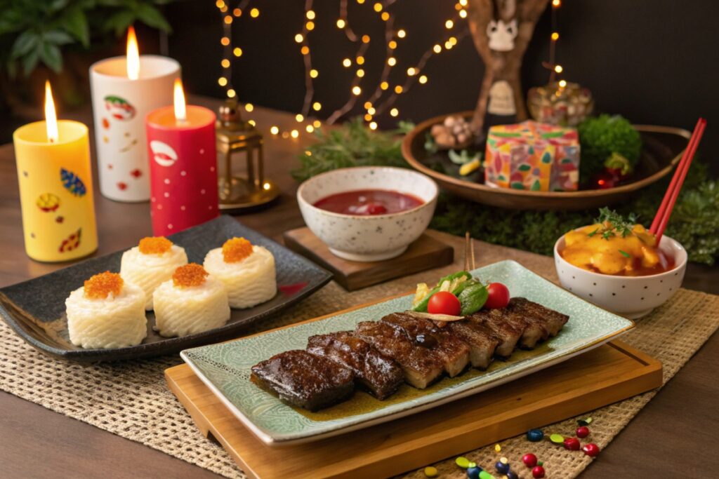 Authentic Japanese short ribs and traditional desserts, perfect for festive gatherings and special occasions.