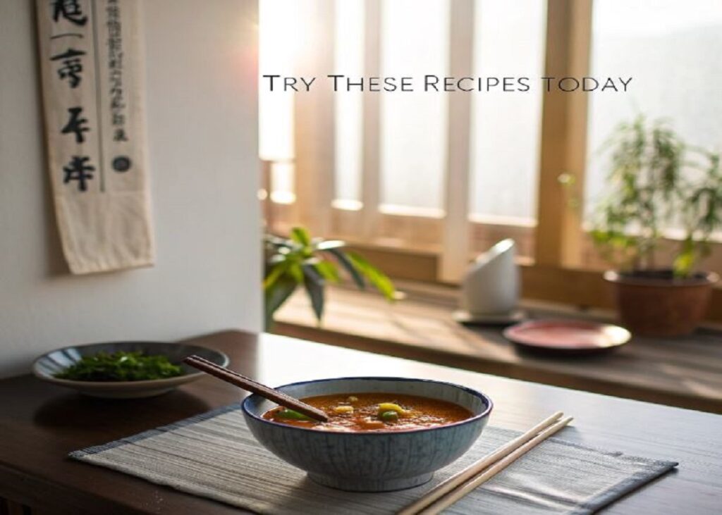 A serene dining setup featuring a bowl of vegan miso soup and chopsticks, encouraging readers to try these Japanese vegan recipes.