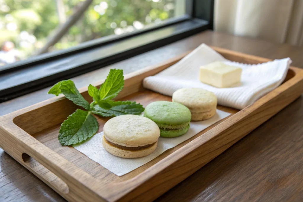 A serving tray with assorted Japanese biscuits, showcasing variety in flavors and textures.