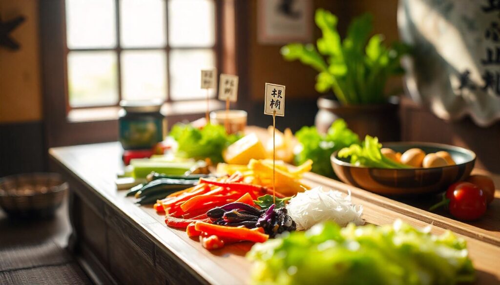 
"Timeline infographic showcasing key milestones in the history of Japanese vegetable recipes, from traditional preservation methods to modern culinary innovations, using traditional Japanese design elements and icons.