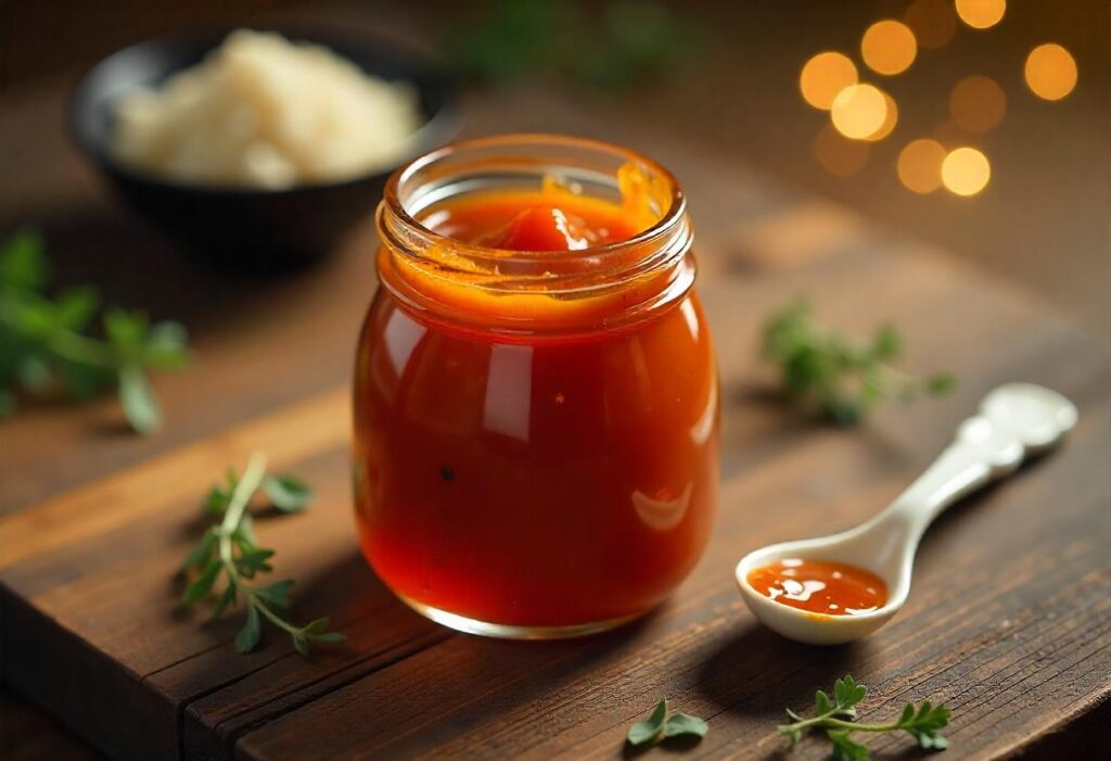 Bocal de sauce barbecue japonaise prête à l’emploi, épaisse et brillante.