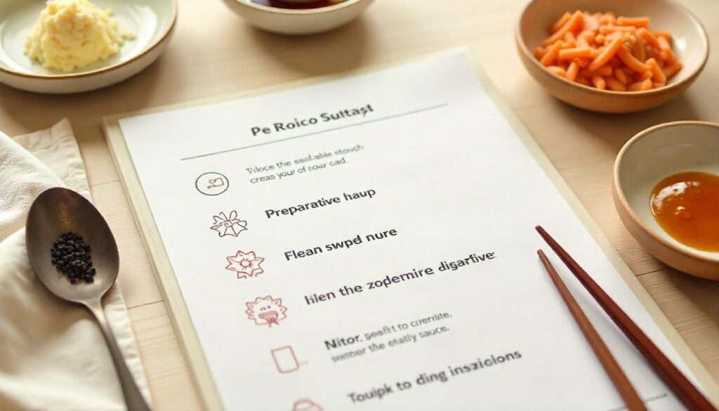 Clear and organized checklist graphic listing preparation steps and storage tips for Bachan's Japanese sauces, enhanced with icons for each item in a clean and visually appealing design.