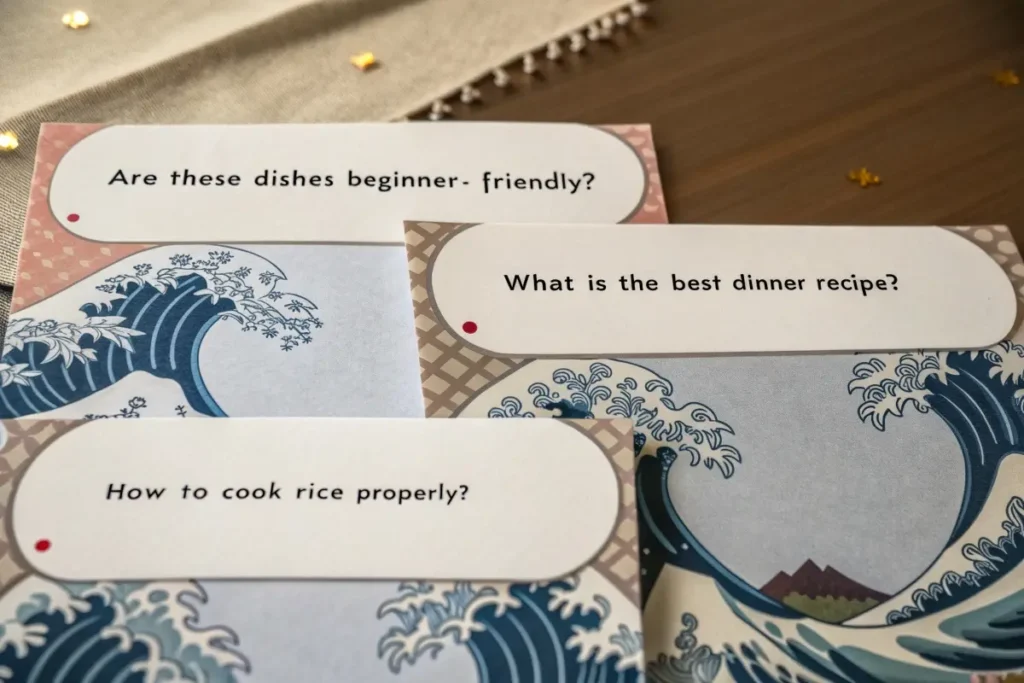 A visual FAQ section on Japanese recipes, highlighting common questions and concerns.