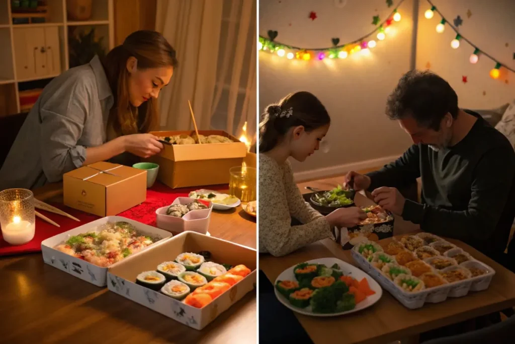 Various Japanese meal setups suitable for family dinners, parties, quick lunches, and solo meal prep.