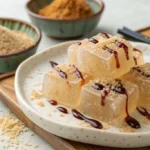 Warabimochi dessert with kinako powder